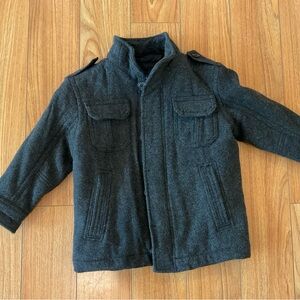 GAP Kids Boys Wool Jacket Coat Dark Gray Military Charcoal Peacoat XS 5-6Y EUC